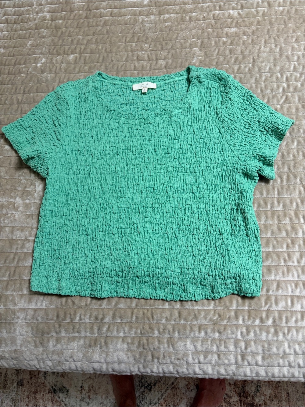 easel Mint Green Short-Sleeve Textured Top